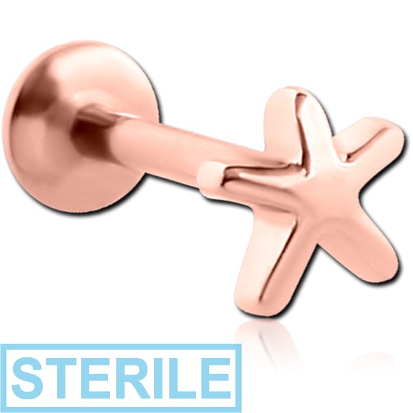 STERILE ROSE GOLD PVD COATED SURGICAL STEEL INTERNALLY THREADED MICRO LABRET WITH STARFISH