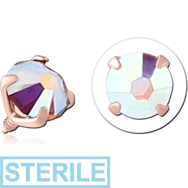 STERILE ROSE GOLD PVD COATED SURGICAL STEEL ROUND PRONG SET JEWELLED FOR 1.2MM INTERNALLY THREADED PINS