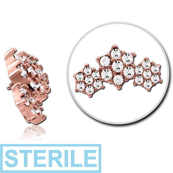 STERILE ROSE GOLD PVD COATED SURGICAL STEEL JEWELLED MICRO ATTACHMENT FOR 1.2MM INTERNALLY THREADED PINS - STARS