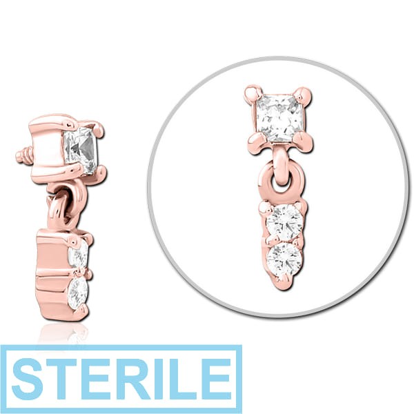 STERILE ROSE GOLD PVD COATED SURGICAL STEEL JEWELLED MICRO ATTACHMENT FOR 1.2MM INTERNALLY THREADED PINS