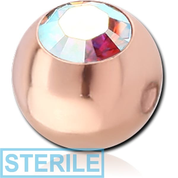 STERILE ROSE GOLD PVD COATED SURGICAL STEEL HIGH END CRYSTAL JEWELLED BALL FOR BALL CLOSURE RING