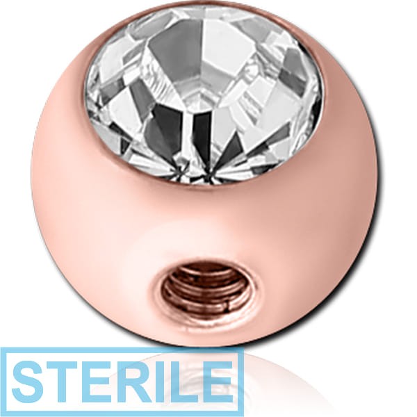STERILE ROSE GOLD SURGICAL STEEL SIDE THREADED PREMIUM CRYSTAL JEWELLED BALL