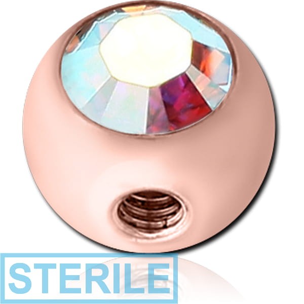 STERILE ROSE GOLD SURGICAL STEEL SIDE THREADED OPTIMA CRYSTAL JEWELLED BALL