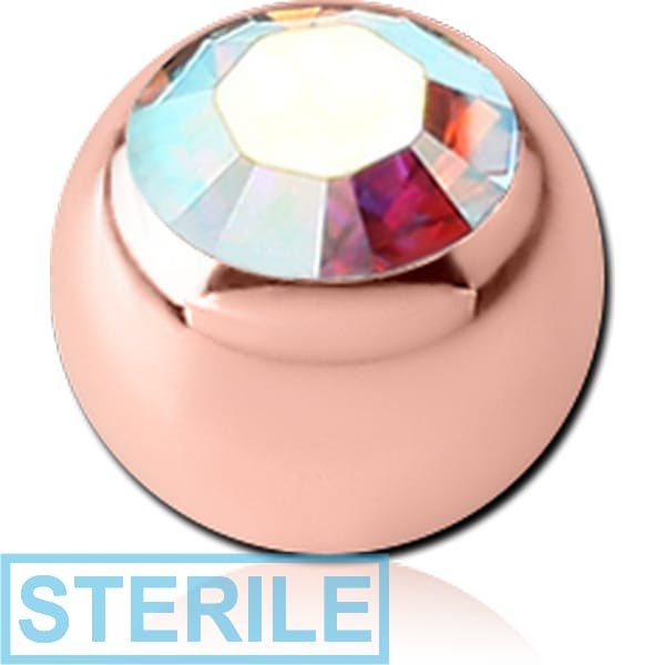 STERILE ROSE GOLD PVD COATED SURGICAL STEEL HIGH END CRYSTAL JEWELLED MICRO BALL