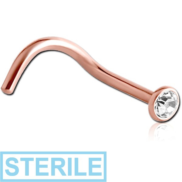 STERILE ROSE GOLD PVD COATED SURGICAL STEEL HIGH END CRYSTAL JEWELLED CURVED NOSE STUD