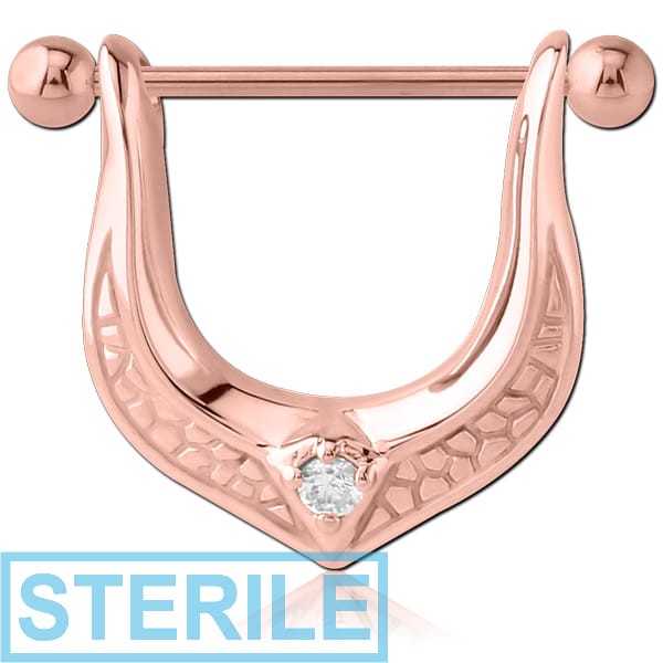 STERILE ROSE GOLD PVD COATED SURGICAL STEEL KOOL KATANA JEWELLED NIPPLE STIRRUP