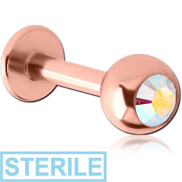 STERILE ROSE GOLD PVD COATED SURGICAL STEEL JEWELLED LABRET