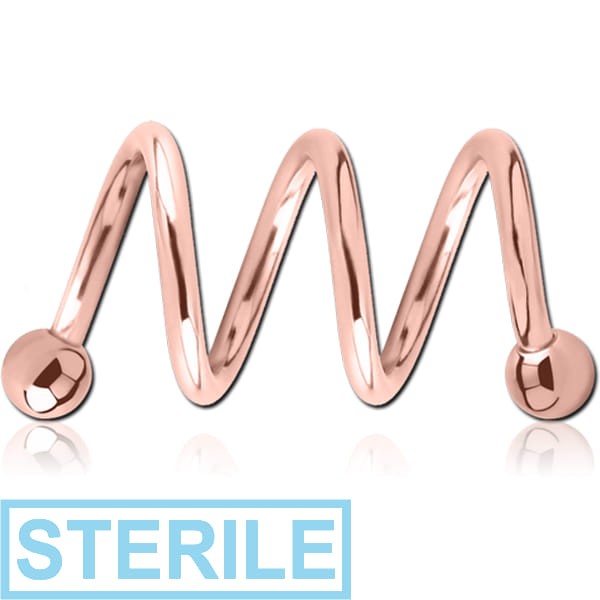 STERILE ROSE GOLD PVD COATED SURGICAL STEEL 3 TWISTS CORKSCREW MICRO BARBELL