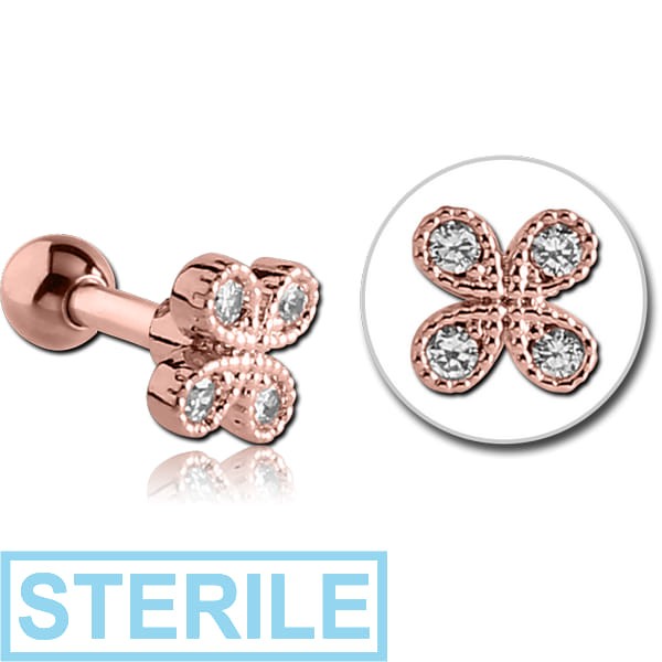 STERILE ROSE GOLD PVD COATED SURGICAL STEEL JEWELLED TRAGUS MICRO BARBELL - FLOWER