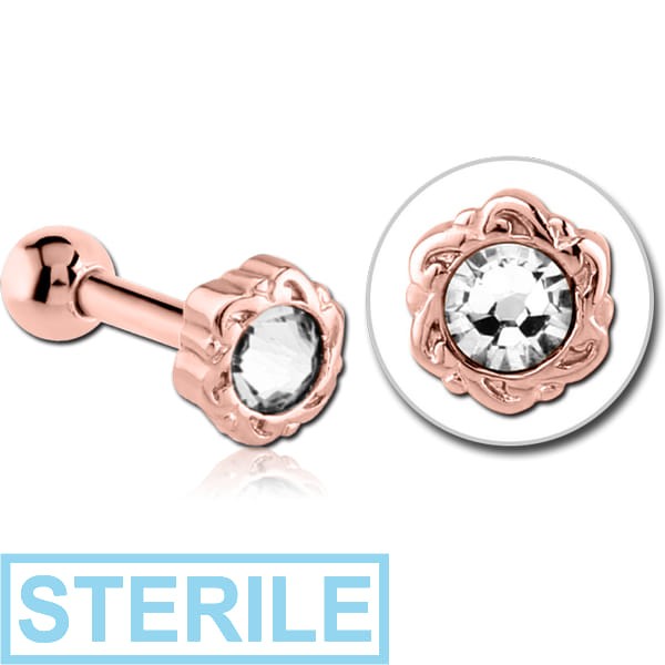 STERILE ROSE GOLD PVD COATED SURGICAL STEEL TRAGUS MICRO BARBELL - FLOWER