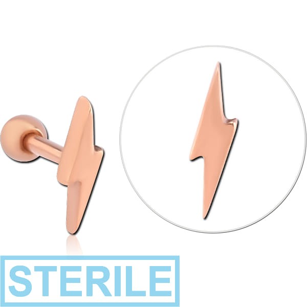 STERILE ROSE GOLD PVD COATED SURGICAL STEEL TRAGUS MICRO BARBELL - LIGHTNING