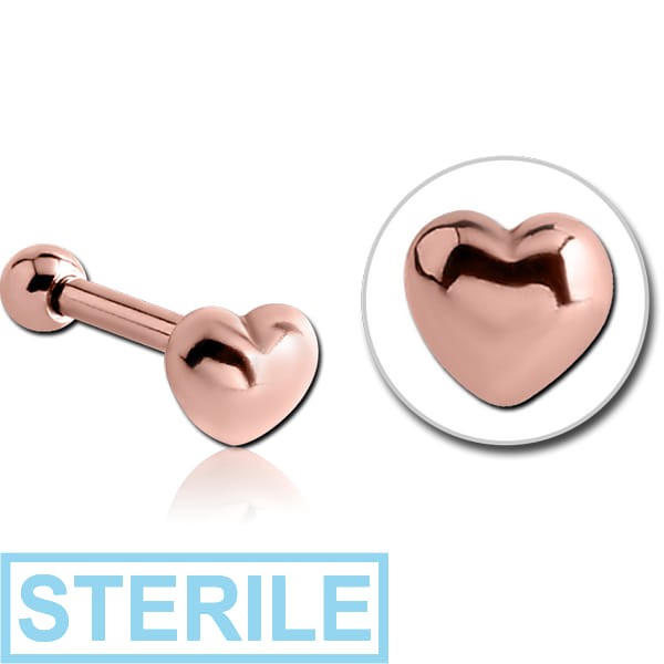 STERILE ROSE GOLD PVD COATED SURGICAL STEEL TRAGUS MICRO BARBELL - HEART