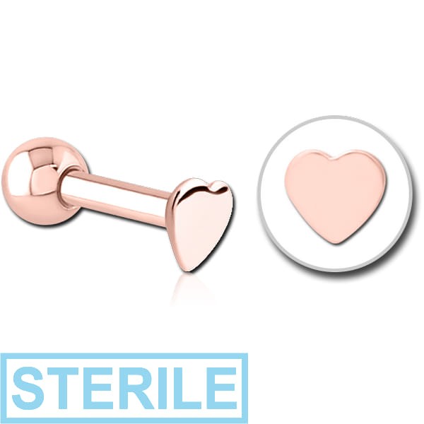 STERILE ROSE GOLD PVD COATED SURGICAL STEEL HEART TRAGUS MICRO BARBELL