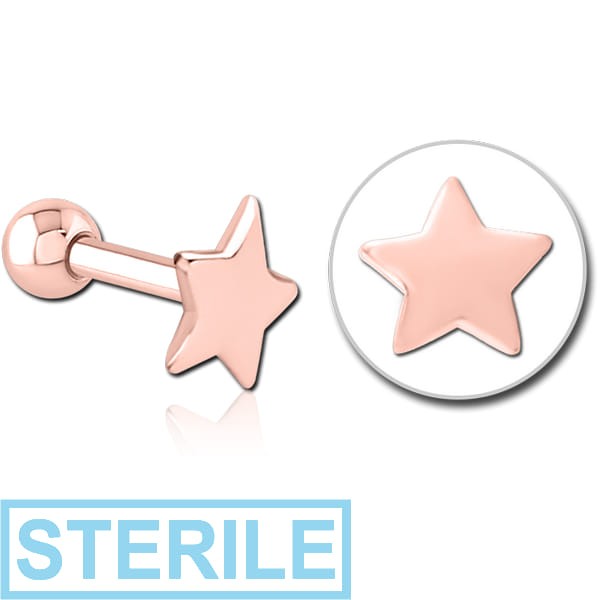 STERILE ROSE GOLD PVD COATED SURGICAL STEEL TRAGUS MICRO BARBELL - STAR