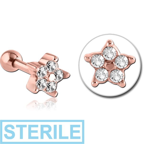 STERILE ROSE GOLD PVD COATED SURGICAL STEEL JEWELLED TRAGUS MICRO BARBELL - FLOWER