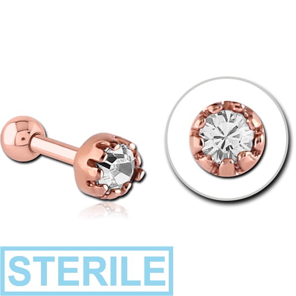 STERILE ROSE GOLD PVD COATED SURGICAL STEEL JEWELLED TRAGUS MICRO BARBELL