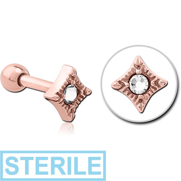 STERILE ROSE GOLD PVD COATED SURGICAL STEEL JEWELLED TRAGUS MICRO BARBELL - DIAMOND