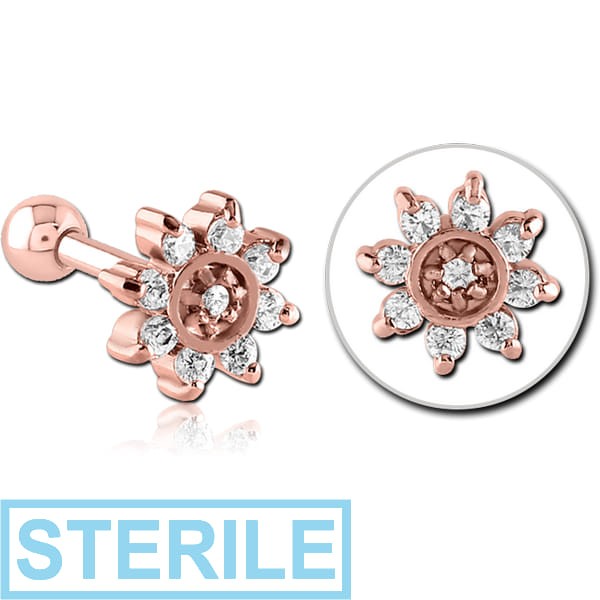 STERILE ROSE GOLD PVD COATED SURGICAL STEEL JEWELLED TRAGUS MICRO BARBELL - SUN