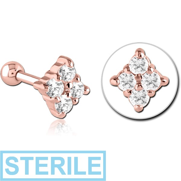 STERILE ROSE GOLD PVD COATED SURGICAL STEEL JEWELLED TRAGUS MICRO BARBELL - RHOMBUS