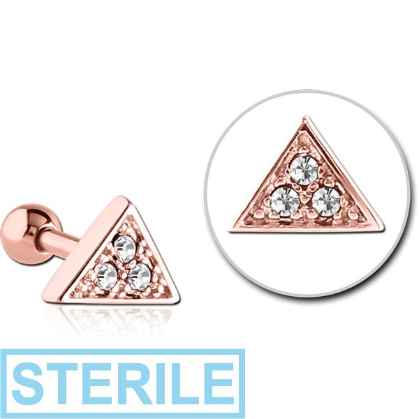STERILE ROSE GOLD PVD COATED SURGICAL STEEL JEWELLED TRAGUS MICRO BARBELL - TRIANGLE