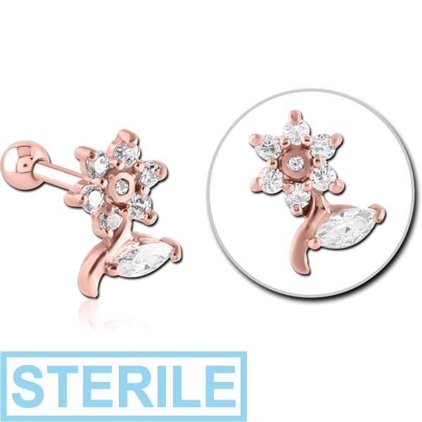 STERILE ROSE GOLD PVD COATED SURGICAL STEEL JEWELLED TRAGUS MICRO - FLOWER