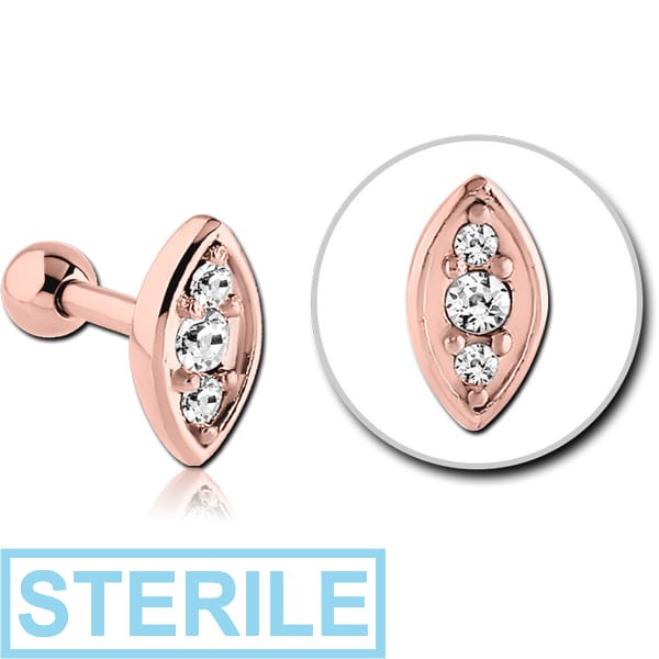 STERILE ROSE GOLD PVD COATED SURGICAL STEEL JEWELLED TRAGUS MICRO BARBELL