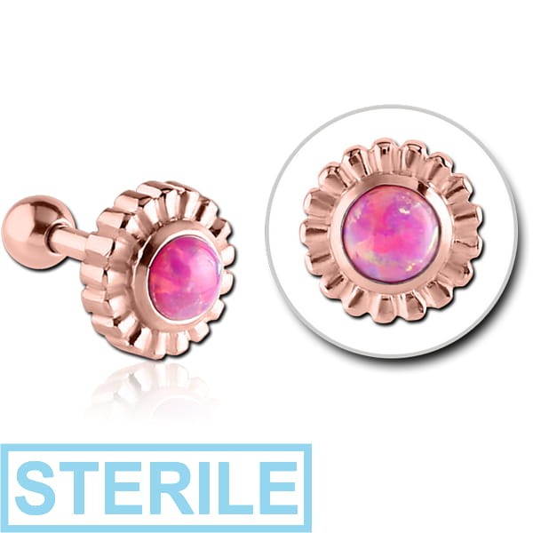 STERILE ROSE GOLD PVD COATED SURGICAL STEEL JEWELLED FLOWER TRAGUS MICRO BARBELL