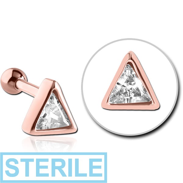 STERILE ROSE GOLD PVD COATED SURGICAL STEEL JEWELLED TRAGUS MICRO BARBELL - TRIANGLE