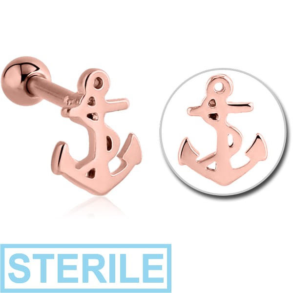 STERILE ROSE GOLD PVD COATED SURGICAL STEEL TRAGUS MICRO BARBELL - ANCHOR