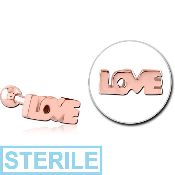 STERILE ROSE GOLD PVD COATED SURGICAL STEEL TRAGUS MICRO BARBELL - LOVE