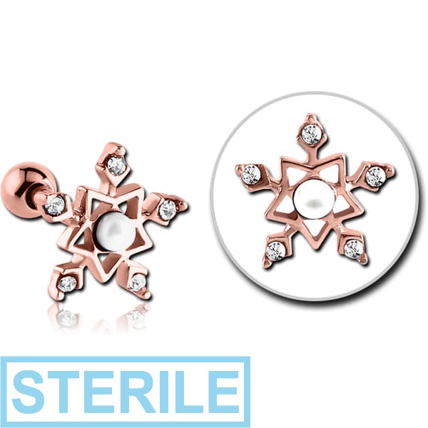 STERILE ROSE GOLD PVD COATED SURGICAL STEEL JEWELLED TRAGUS MICRO BARBELL - STAR FLAKE