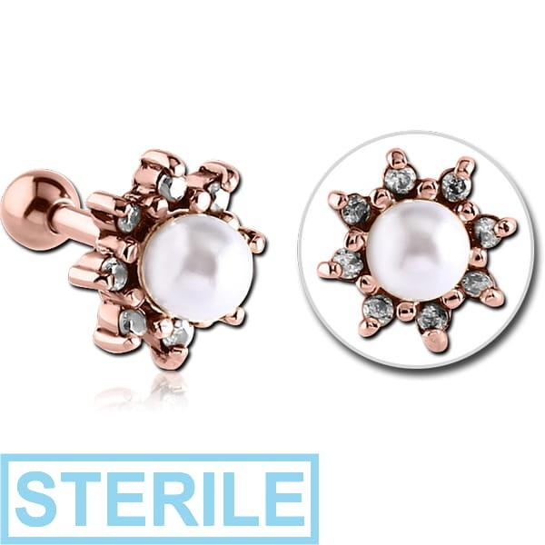 STERILE ROSE GOLD PVD COATED SURGICAL STEEL JEWELLED TRAGUS MICRO BARBELL - SUN