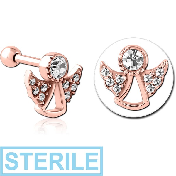 STERILE ROSE GOLD PVD COATED SURGICAL STEEL JEWELLED TRAGUS MICRO BARBELL - ANGLE
