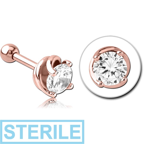 STERILE ROSE GOLD PVD COATED SURGICAL STEEL JEWELLED TRAGUS MICRO BARBELL - CIRCULE