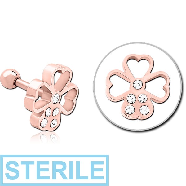 STERILE ROSE GOLD PVD COATED SURGICAL STEEL JEWELLED TRAGUS MICRO BARBELL - FLOWER