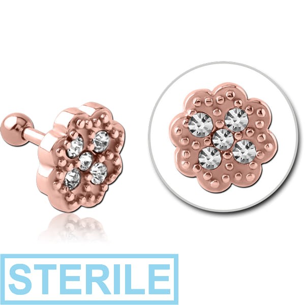 STERILE ROSE GOLD PVD COATED SURGICAL STEEL JEWELLED TRAGUS MICRO BARBELL