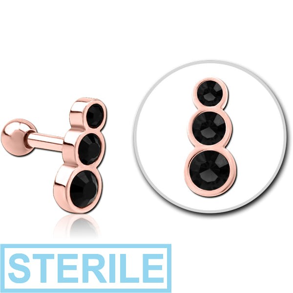 STERILE ROSE GOLD PVD COATED SURGICAL STEEL JEWELLED TRAGUS MICRO BARBELL