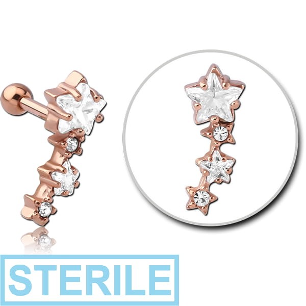 STERILE ROSE GOLD PVD COATED SURGICAL STEEL JEWELLED TRAGUS MICRO BARBELL - STARS