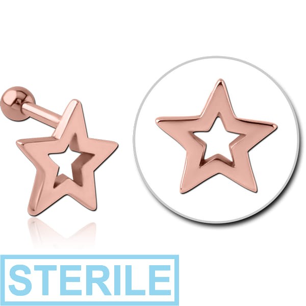 STERILE ROSE GOLD PVD COATED SURGICAL STEEL TRAGUS MICRO BARBELL - STAR