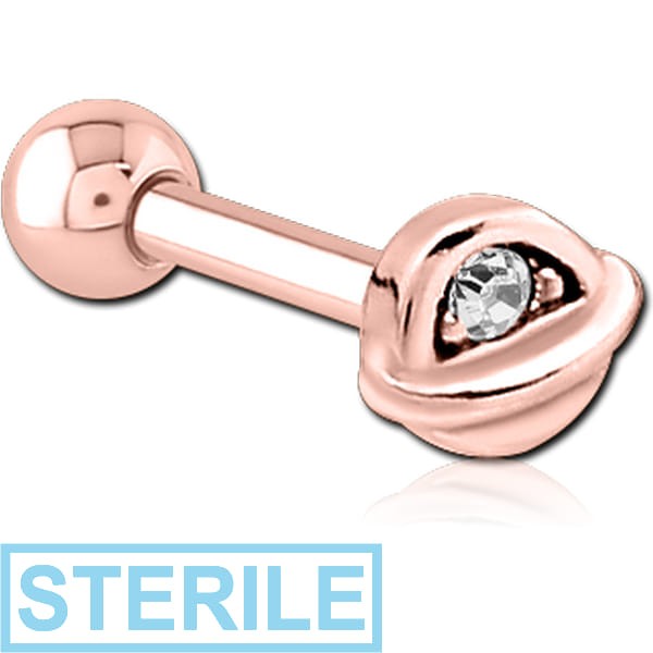 STERILE ROSE GOLD PVD COATED SURGICAL STEEL JEWELLED TRAGUS MICRO BARBELL - HALF OPEN EYE