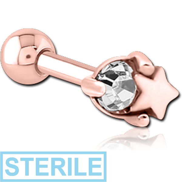 STERILE ROSE GOLD PVD COATED SURGICAL STEEL JEWELLED TRAGUS MICRO BARBELL - STAR AND GEM