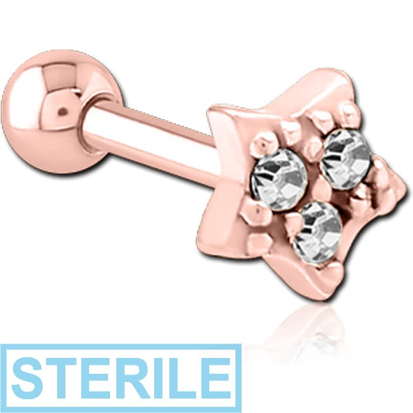 STERILE ROSE GOLD PVD COATED SURGICAL STEEL JEWELLED TRAGUS MICRO BARBELL - STAR PRONGS