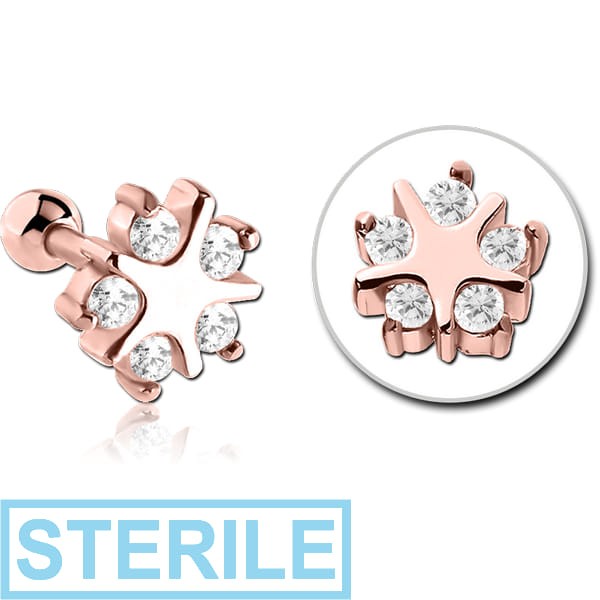 STERILE ROSE GOLD PVD COATED SURGICAL STEEL JEWELLED TRAGUS MICRO BARBELL