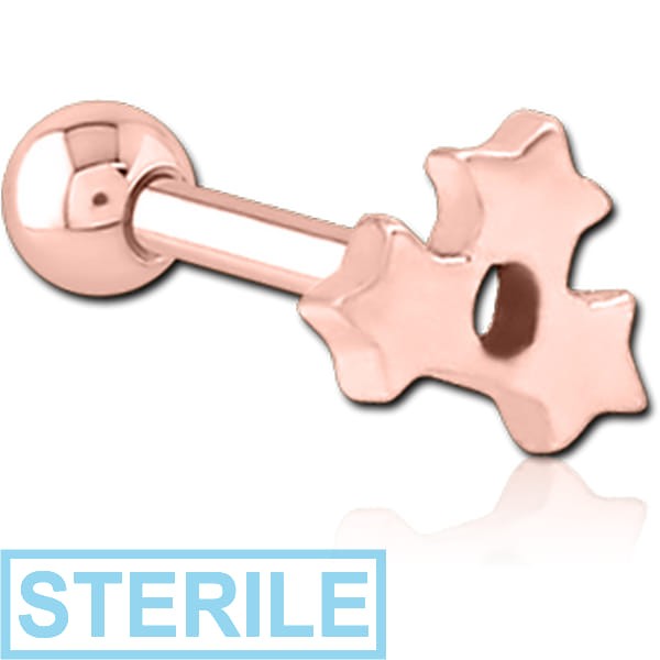 STERILE ROSE GOLD PVD COATED SURGICAL STEEL TRAGUS MICRO BARBELL - TRIPLE STAR