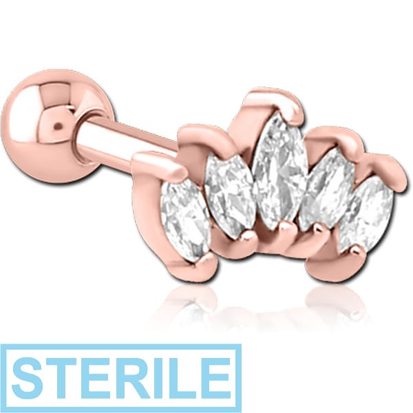 STERILE ROSE GOLD PVD COATED SURGICAL STEEL JEWELLED TRAGUS MICRO BARBELL - FIVE GEMS