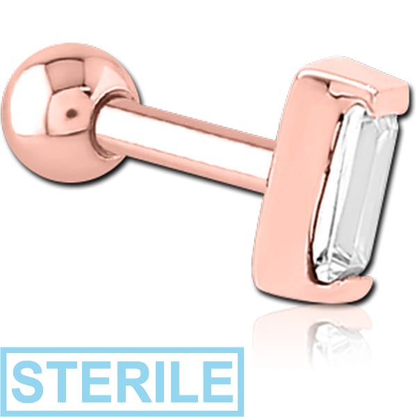 STERILE ROSE GOLD PVD COATED SURGICAL STEEL JEWELLED TRAGUS MICRO BARBELL - SQUARE