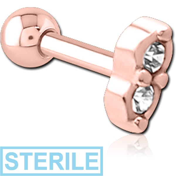 STERILE ROSE GOLD PVD COATED SURGICAL STEEL JEWELLED TRAGUS MICRO BARBELL - TWO GEMS EYES
