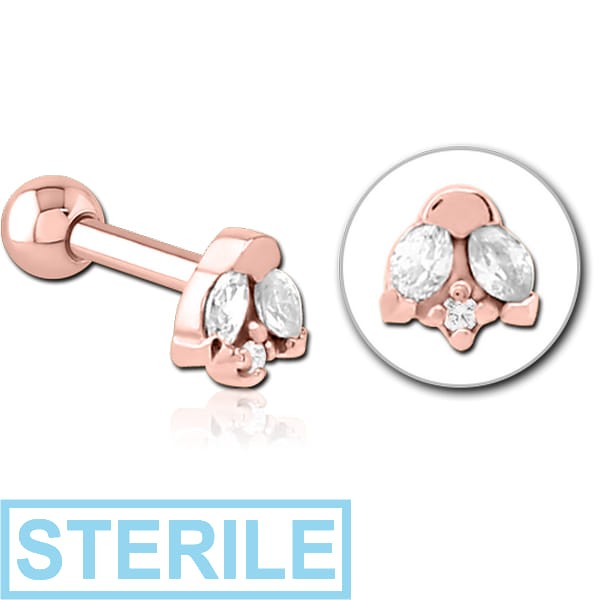 STERILE ROSE GOLD PVD COATED SURGICAL STEEL JEWELLED TRAGUS MICRO BARBELL