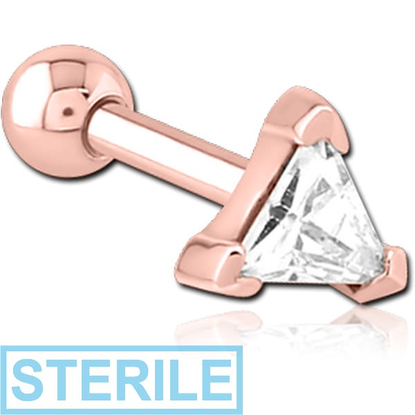STERILE ROSE GOLD PVD COATED SURGICAL STEEL JEWELLED TRAGUS MICRO BARBELL - TRIANGLE