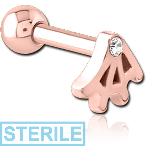 STERILE ROSE GOLD PVD COATED SURGICAL STEEL JEWELLED TRAGUS MICRO BARBELL - WEB